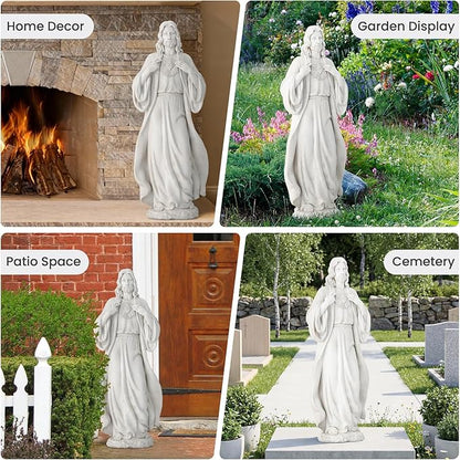 EROMMY 24.8'' Sacred Heart of Jesus Statue Hand-Painted Catholic Jesus Christ Figurine for Garden, Outdoor Yard, Patio, Lawn, Hallway, Religious Gift