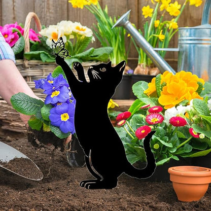 Yard Ornaments, Garden Outdoor Statues Animal Stakes, Metal Black Cat Stake Garden Garden Statue, Garden Stakes Decorative for Yard Decor and Lawn Ornaments (C)