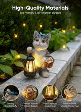 Brightown Solar Cat Garden Decor Statue with Solar Lantern Light, Hand-Painted Resin, IP65 Waterproof Outdoor Decor for Patio, Balcony & Yard Decorations, Unique Mothers Day Gifts for Mom Women