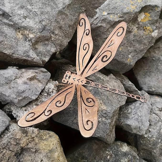 2 Pack Rusty Dragonfly Garden Decor, Metal Dragonfly Outdoor Yard Decor, Colorable Dragonflies Outdoor Statues Ornaments - Garden Sculptures and Yard Art, Fence Decorations Outdoor