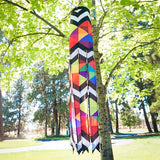In the Breeze 5270 — Geometric Black & White 40-inch Illusion Windsock — Abstract Decor, Embroidered Details, Fully Printed Tails