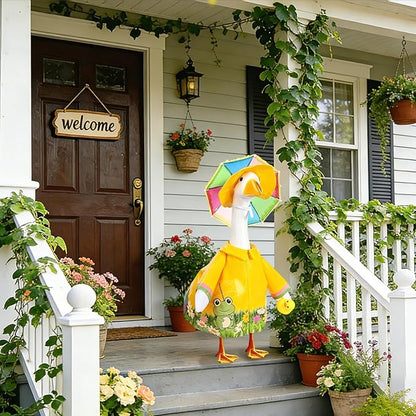 GJL Porch Goose Raincoat Outfit Fits 23 Inch Plastic Cement Goose Statue, Lawn Goose Clothes Set with Umbrella and Hat for Spring Summer Outdoor Yard Garden Decor