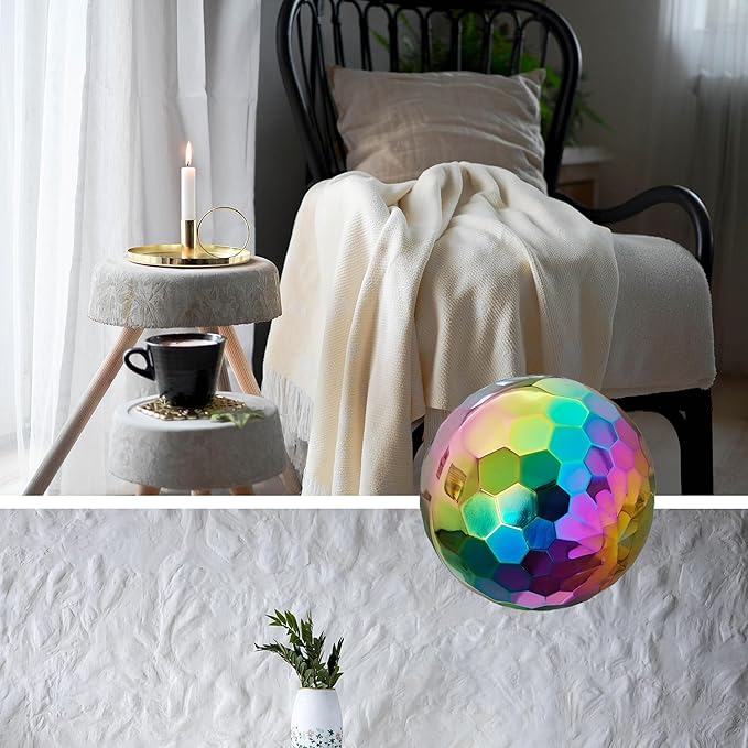 304 Stainless Steel Gazing Ball Sculptures Diamond Ball Decoration Mirror Hollow Decor Ball Reflective Garden Sphere Hollow Metal Ball Ornament Statues Gazing Globe for Home Garden (Rainbow 10 inch)