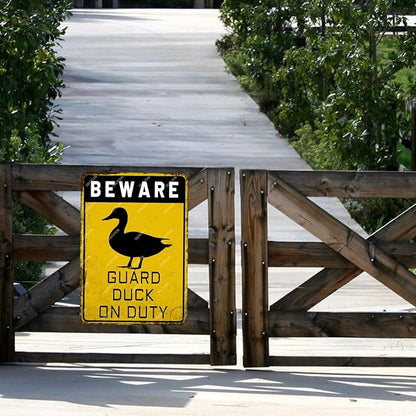 snowsun Beware Guard Duck on Duty Funny Metal Signs Vintage Tin Sign for Home Yard Farm Street Fence Wall Decoration 8×12 Inches