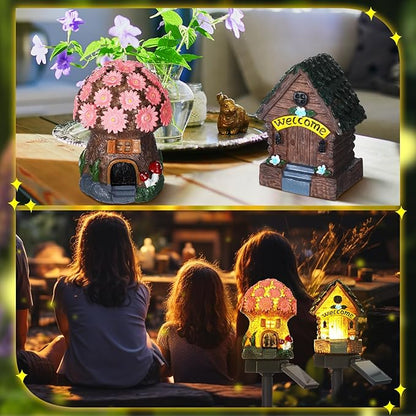 Rossesay 2 Pack Mushroom Fairy House Solar Light Spring Outdoor Garden Home Statue LED Light Fairy Lights for Outside Spring Garden Lawn Walkway Patio Yard Backyard Plant Decoration
