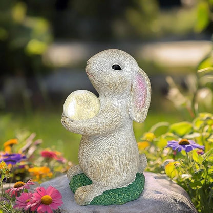 Solar Rabbit Garden Statue Outdoor Decor, Bunny Figurines with Solar Lights, Yard Decorations for Patio Balcony Yard Lawn Ornament - Unique Birthday Easter Housewarming Gifts for Women, Mom, Grandma