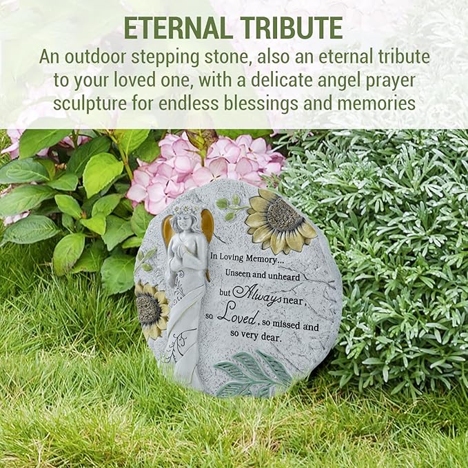 MyGift 9 Inch Resin Memorial Stepping Stone, Angel Prayer Garden Plaque, Sympathy Bereavement Gifts for Loss of Loved One, Outdoor Remembrance Stone