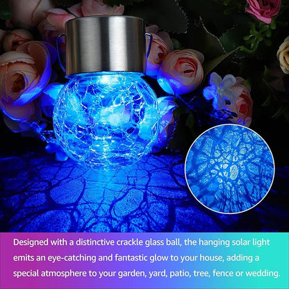MAXvolador 12-Pack Hanging Solar Lights, Decorative Cracked Glass Ball Light, Multicolor Solar Powered Waterproof Globe Lighting for Garden, Tree