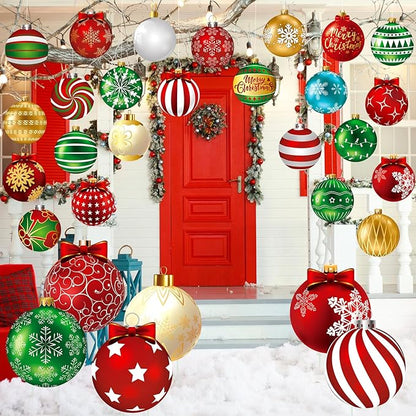 Huwena 30 Pcs Christmas Outdoor Hanging Decorations Snowflakes Candy Yard Signs Include 6 Plastic Yard Stakes 24 Double Sided Ornaments for Christmas Winter Holiday Garden Tree Decor (Ball)