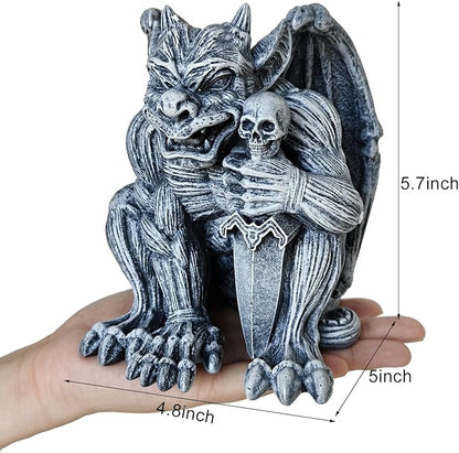 Resin Gargoyle Statue with Intricate Wings and Demonic Skull,Indoor Outdoor Patio Garden Backyard Halloween Home Decor