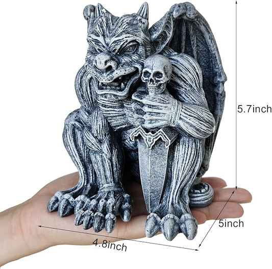 Resin Gargoyle Statue with Intricate Wings and Demonic Skull,Indoor Outdoor Patio Garden Backyard Halloween Home Decor