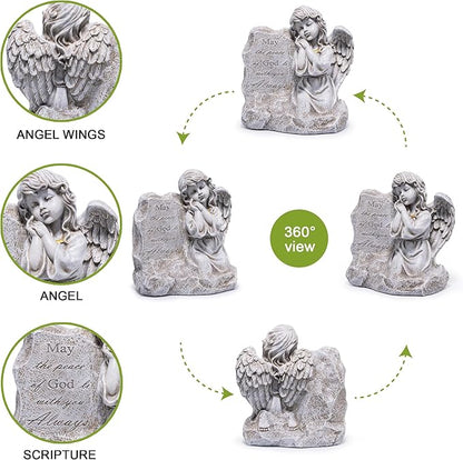 basen Memorial Angel Statue for Grave, Praying Child Angel Figurine with Engraved Message, Resin Cemetery Decoration for Outdoor Lawn Yard, Sympathy Gift, Remembrance Garden Decor