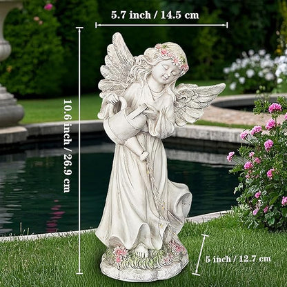 Solar Angel Statue for Outdoor Garden Decor, 10.6 INCH Outside Angel Sprinkles Water Sculptures Ornaments for Balcony, Garden, Patio, Yard, Lawn, Birthday Gifts for Women Mom Grandma
