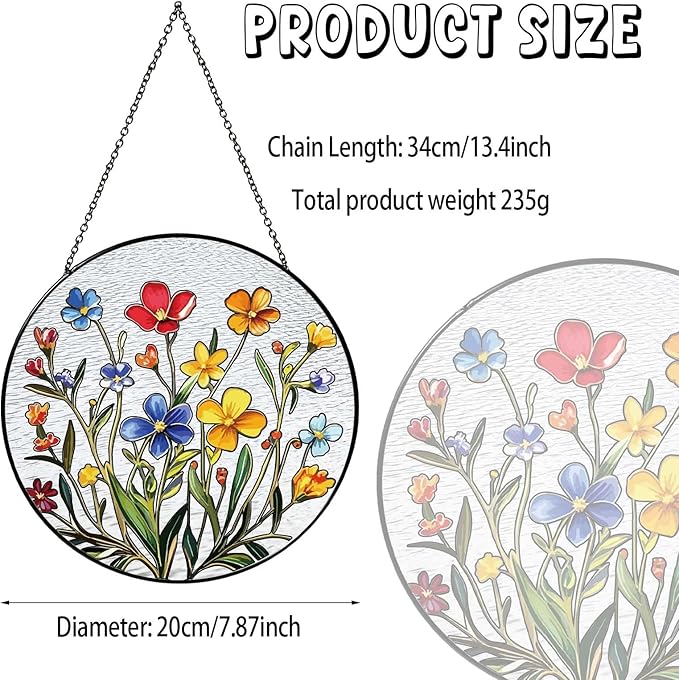 Flowers Sun Catcher Stained Glass Window Hanging Flower Decor Gifts for Women Wall Decor Handmade Sun Catcher Botanical Decoration for Home Garden Housewarming Gifts
