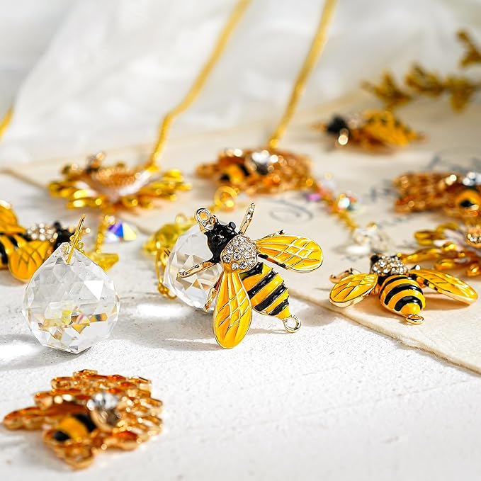 H&D HYALINE & DORA 3 Pack Sun Catcher Crystal Honeycomb Bee Ornaments Crystals Bumblebee Honeycomb with Glass Prisms Decor Garden Suncatcher Window Hanging Gifts for Women,Bee Lovers