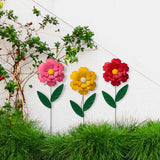 Glitzhome 3 Set Metal Flower Yard Stake, 39.5" Summer Outdoor Garden Stake Decoration Metal Flower Sticks for Lawn Yard Patio (2 Functions)