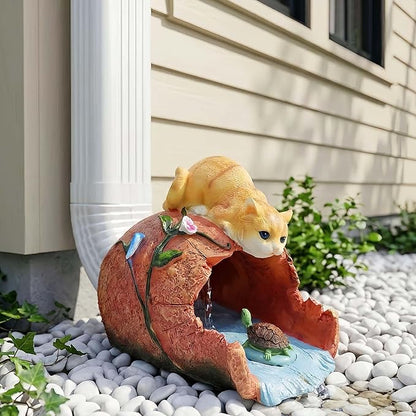 Funny Cat Garden Sculpture & Statue, Outdoor Decor Ornament, Gutter Diverter Rain, Downspout Extender, Eco-Friendly Resin, Splash Block, Perfect for 3"x4" Gutters, Unique Gift