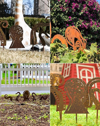 Octopus Garden Sculpture, Octopus Silhouette Artistic Metal Garden Sculpture Squid Garden Figurine Ornaments for Lawn Yard Outdoor Backyard Statue Decorations (50CM)