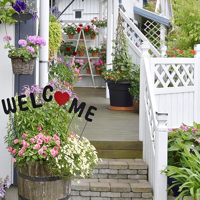 Aecipl Metal Letters Garden Stakes Yard Art Word Sign Lawn Decoration Indoor Outdoor Plant Pot Decor Decorative Stick for Patio Pathway Flower Bed (Welcome)
