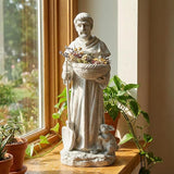 St Francis Garden Yard Decor Statues 28.74 Inch Saint Francis of Assisi Catholic Christian Lawn Patio Outdoor Sculptures Magnesium Oxide Stone Art Decorations，Dark Grey