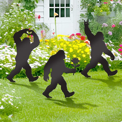 3 Pcs Metal Bigfoot Yard Decor, Unique Bigfoot Decor and Animal Gifts, Black Metal Yard Decor, Outdoor Animal Sasquatch Decor for Patio Garden and Lawn (Unique)