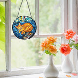 Orange Cat Stained Glass Window Hanging, Sleeping Cat Sun Catchers Indoor Window Round Glass Wall Art Decor, Kitten Suncatcher Wall Hanging Decorations, Lawn Care