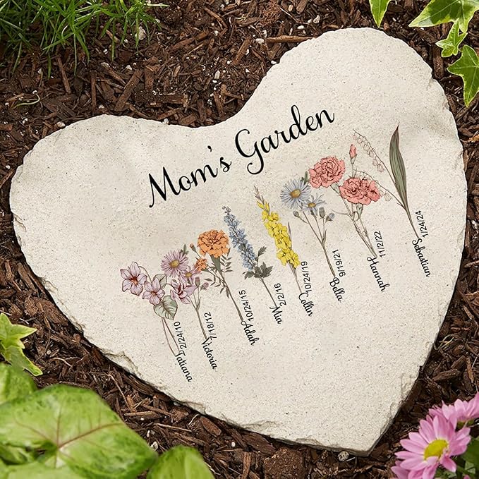 Nazenti Garden of Love Personalized Mom Garden in Color, Custom Birth Month Garden Stone, Family Entry Decoration, Grandma Birthday Gift, Mom Gift Mother's Day, Flower 4