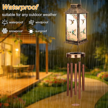 YHmall Wind Chimes for Outside, 37" Memorial Windchimes Outdoors Hummingbird Gifts for Women Mom Grandma, Hanging Lantern Solar Wind Chimes for Outside Home Patio Garden Outdoor Decor