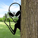 Peek-a-Boo Alien Yard Sign, Funny Peeking Metal Wall Art for Home Fence Garden Fence Patio Yard Farmhouse Outdoor Decor for Sci-Fi Fans & Pranksters, Unique Gift Idea (Middle Finger Alien,L)