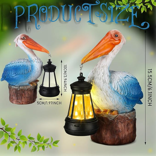 Leinuosen Pelican Garden Decor with Solar Lantern Pelican Solar Light 6.1 Inches/ 15.5 cm Statues for Pool Outside Sculptures & Statues Lights for Lawn Decor Unique Ornament Women Mom Gift