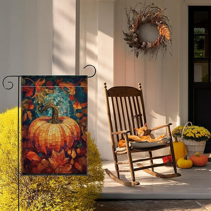 Garden Flags, Garden Flag, Stained Glass Style Pumpkin Maple Leaf Double-Sided Flags for Farmhouse Yard Outdoor Decoration-12 x 18inch (Pumpkin-4)