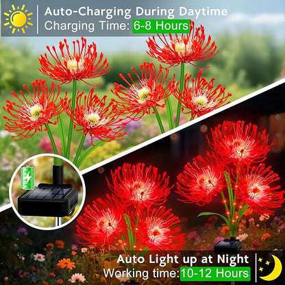 Solar Garden Flower Lights Outdoor, 8 Pack Red Spider Lily with Glowing Stems, Waterproof LED Yard Lawn Pathway Decor, Elegant Patio Garden Decoration, for Mom, Grandma, Women
