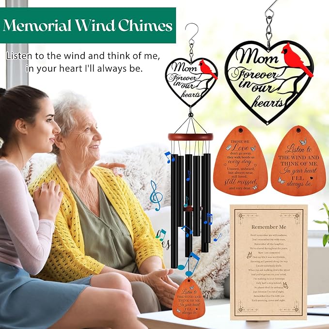 Kathfly Cardinal Wind Chimes for Loss of Loved One, 28" Memorial Wind Chimes for Outside, Cardinal Sympathy Bereavement Condolence Funeral Windchime Gifts for Loss of Mother Mom