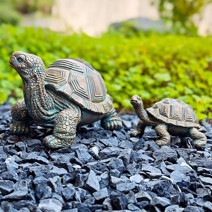 2 Pcs Outdoor Garden Turtle Statue, Mother and Baby Turtle Figurines for Garden, Patio, Lawn, Deck Decor, Resin Housewarming Gifts