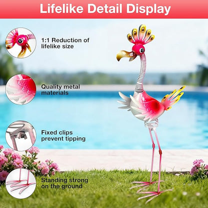 Vibrant Metal Flamingo Decor - Large Metal Yard Art - Outdoor Decoration Garden Statues - Standing Pink Flamingo for Yard, Elegant Flamingos Garden Sculpture & Gift for Women