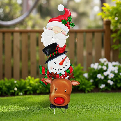 Christmas Decorations Outdoor Lawn Ornaments, Metal Christmas Decor Garden Art with 3 Santa Claus, Snowman, Elk Stakes, Detachable Valentine Gnomes Yard Signs Art Valentine Decorations Gift
