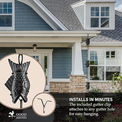 Fish Black Aluminum 8.5 ft. Rain Chain with Gutter Installation Clip by Good Directions