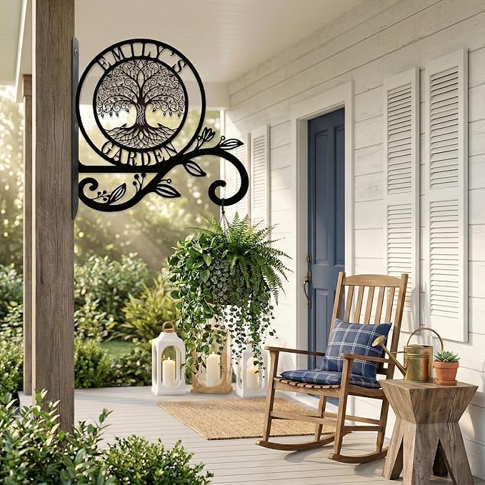 Personalized Tree of Life Metal Plant Hanger Custom Name Wall Hook for Hanging Plants Flower Basket Bird Feeder Wind Chime Garden Porch Outdoor Indoor Farmhouse Decor Mothers Day Housewarming Gift