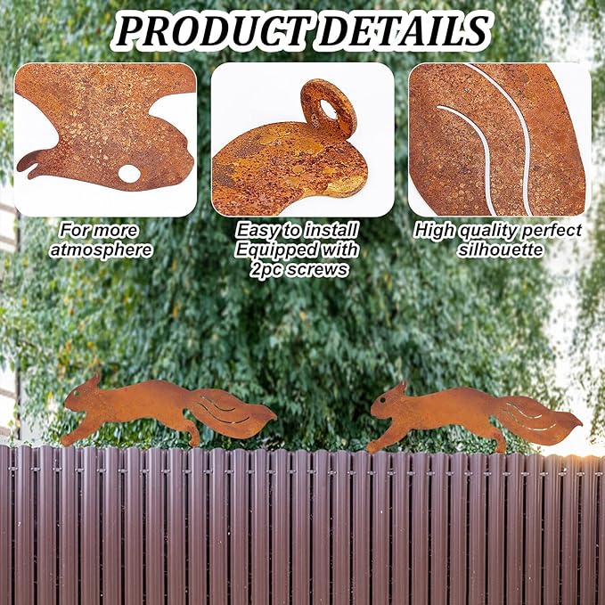 CREATCABIN Metal Rusty Running Squirrel to Screw in Wood Rust Silhouette Squirrel Decor Art Ornament Exquisite Animal Sculpture Tree Stake Decoration for Home Garden Yard Outdoor 11.81 x 3.94inch