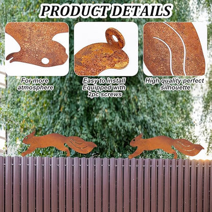 CREATCABIN Metal Rusty Running Squirrel to Screw in Wood Rust Silhouette Squirrel Decor Art Ornament Exquisite Animal Sculpture Tree Stake Decoration for Home Garden Yard Outdoor 11.81 x 3.94inch