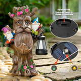 Joint Honglin Whimsical Tree Ent Garden Statue with Gnomes – Solar Powered Outdoor Decor with LED Lantern, Funny Yard Ornament for Lawn, Patio, Porch, or Garden