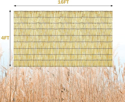 KOIUEYW Bamboo Reed Fencing, Natural Reed Fence Rolls 4 Feet High, Decorative Bamboo Privacy Curtains for Patio Garden Balcony Backyard Outdoor, 4 x 16 FT