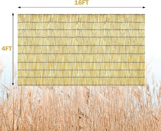 KOIUEYW Bamboo Reed Fencing, Natural Reed Fence Rolls 4 Feet High, Decorative Bamboo Privacy Curtains for Patio Garden Balcony Backyard Outdoor, 4 x 16 FT