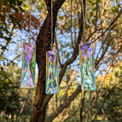 Iridescent Crystal Prism Suncatcher,3pc Rectangular DIY suncatcher for Windows Hanging,Sparkling Crystal Chandelier penadant for Home,Windows, car Decor,Chakra, Gardens
