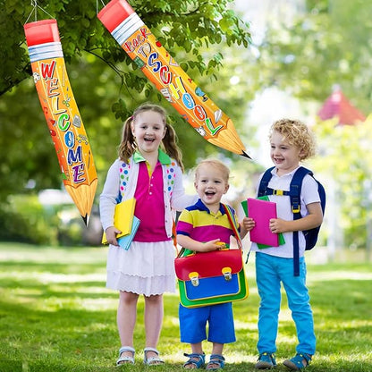 NOVWANG 2 Pcs Back to School Windsocks, Pencil Windsock First Day of School Hanging Flag Welcome Classroom Party Decorations for Office Garden Lawn Outdoor