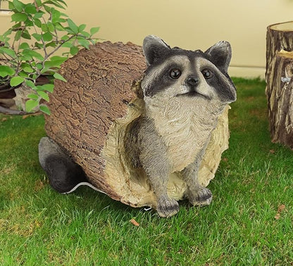 Raccoon Outdoor Animal Statue - Lifelike Raccoon Figurine, Woodland Theme Animal Decor, Home & Garden Decor Accent, Decorative Statue & Sculpture