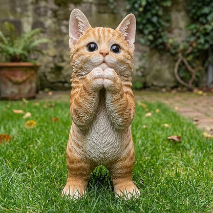 Elenon Praying Cat Figurine Garden Decor, Ornaments Pets Memorial Art Decorative, Kitten Statue Gift for Home Yard Patio Lawn Flower Bed (Orange)