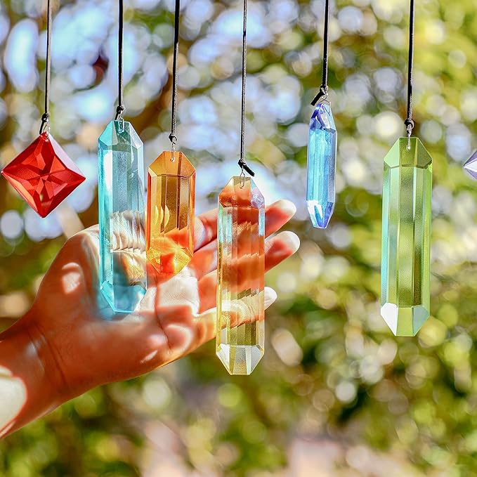 7PCS Crystal Prism Suncatchers Set Rainbow Window Hanging Decor with Hanging Hooks for Home Garden