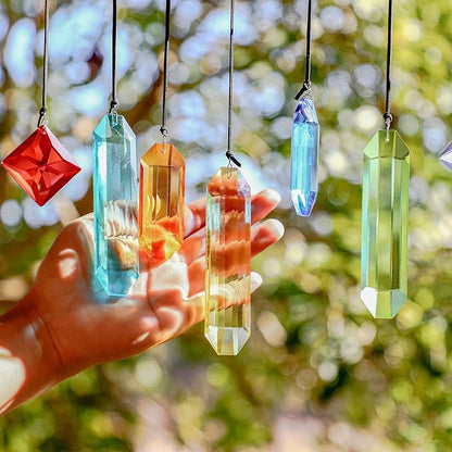7PCS Crystal Prism Suncatchers Set Rainbow Window Hanging Decor with Hanging Hooks for Home Garden