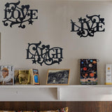 Manortang Metal Wall Decor LOVE LIVE LAUGH Kitchen Wall Art Decor, Matte Black Silhouette Wall Hanging Decoration Sign Wall Valentine for Living Room Bedroom Kitchen Indoor Decoration, Set of 3